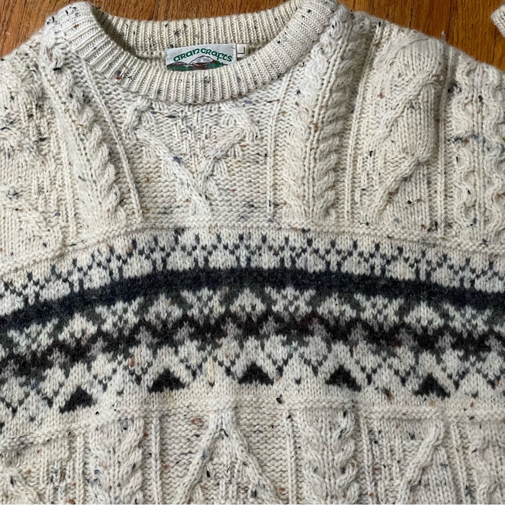 Aran Crafts Cream and Gray Crewneck Sweater - Picture 2 of 6